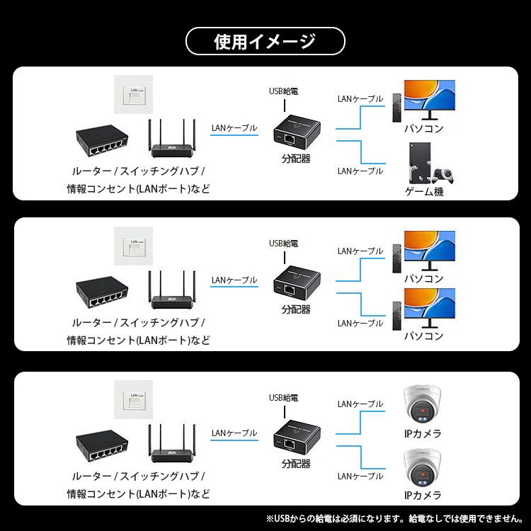 LAN 分配器 スプリッタ RJ45 2台同時使用可能 2ポート ネットワーク 