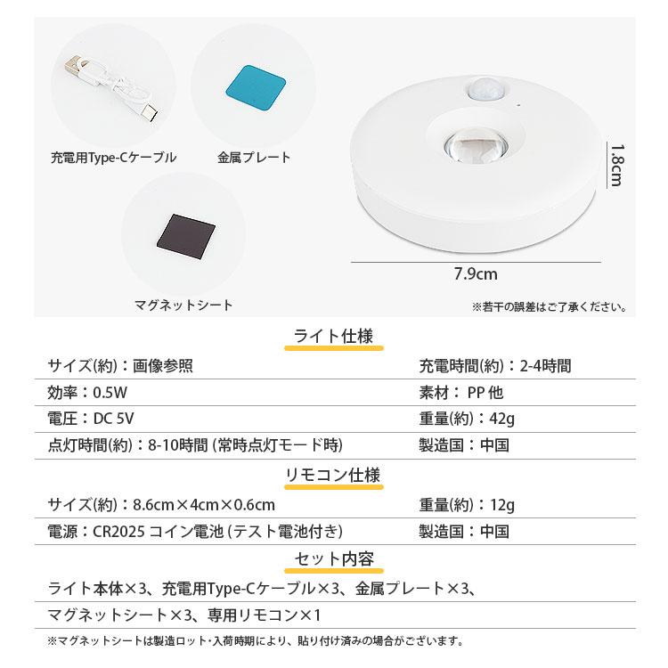 スポットライト 3個セット リモコン付き 人感センサー LEDライト 照明
