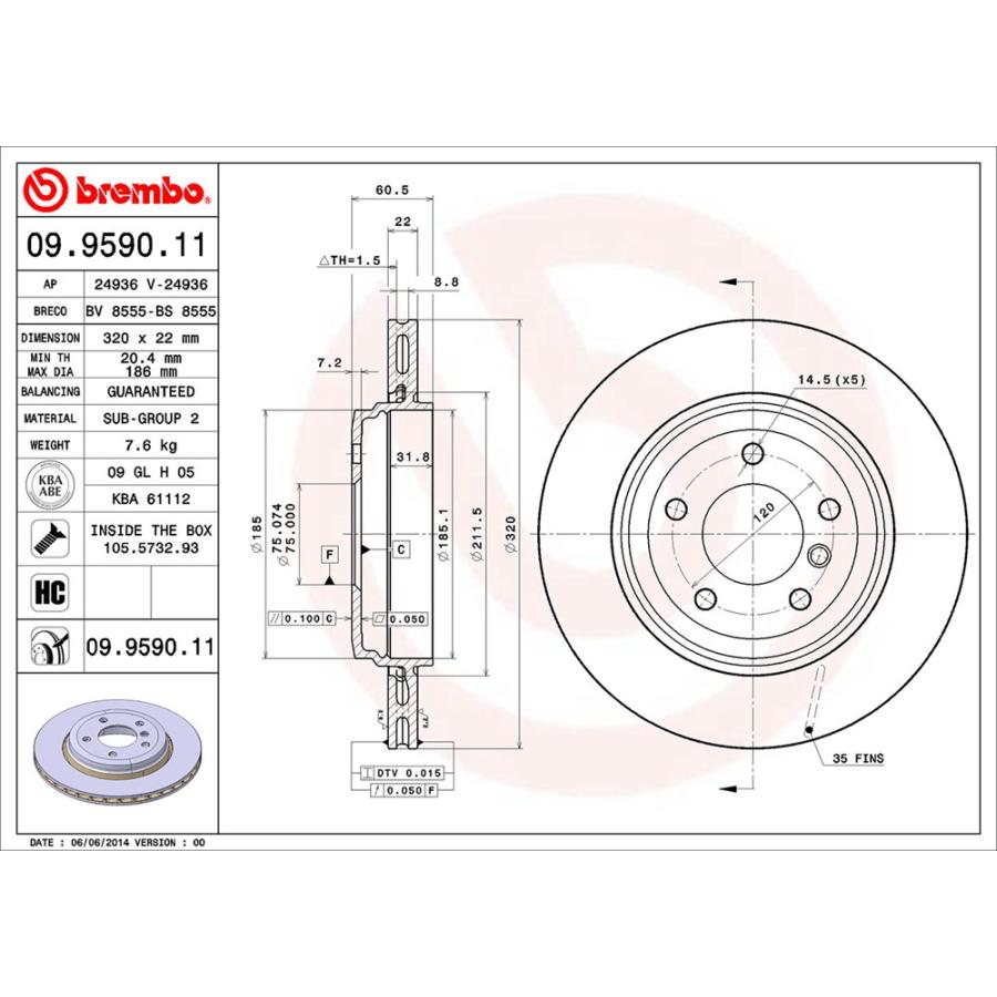 brembo ブレンボ ブレーキローター リア用 BMW 3シリーズ (E46) AV30 H12.8〜 330Ci クーペ｜auto-craft｜03