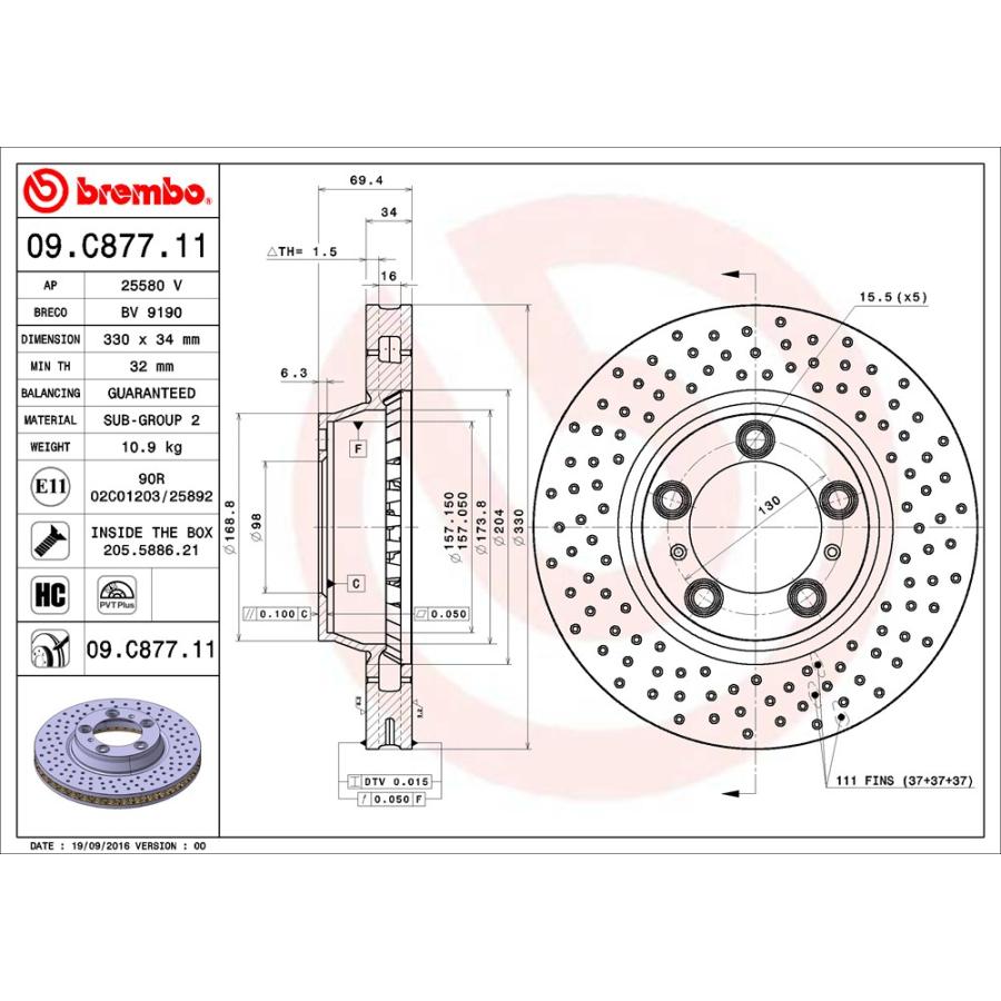 brembo ブレンボ ブレーキローター フロント用 ポルシェ 911 (996) 99664 H10〜H16 ターボ 3.6L｜auto-craft｜03