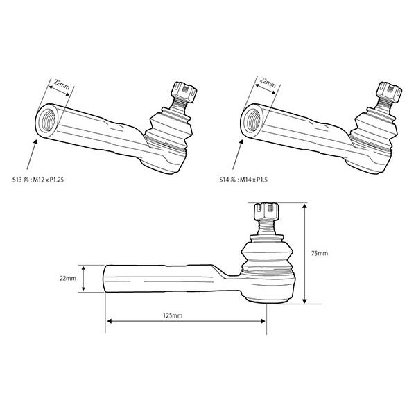 D-MAX D1スペック タイロッドエンド ボールジョイントタイプ(30mm延長) スカイライン HCR32 H1.5〜の画像