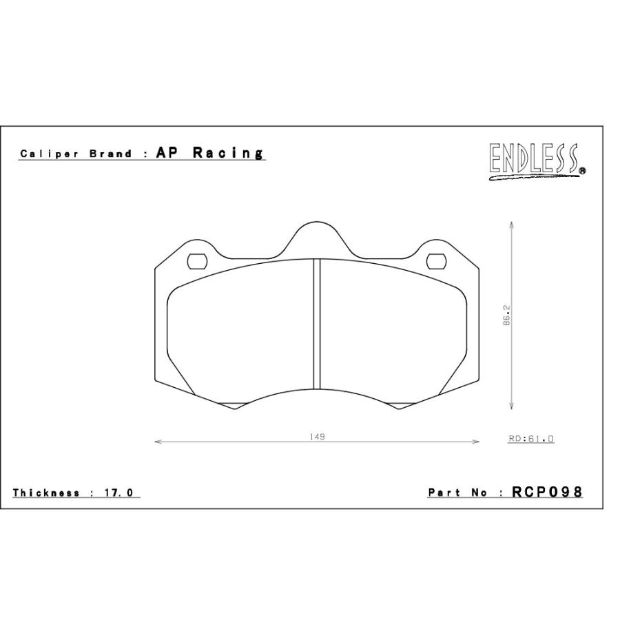 エンドレス APレーシング製 レーシングキャリパー用 ブレーキパッド SSMプラス CP7040キャリパー用 ピストン:6の画像