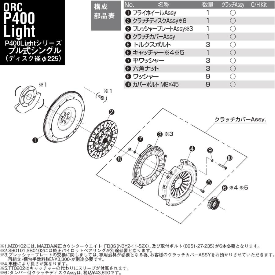 ORC ライトクラッチ 400Light-HP シングル プル式 高圧着 ダンパー無