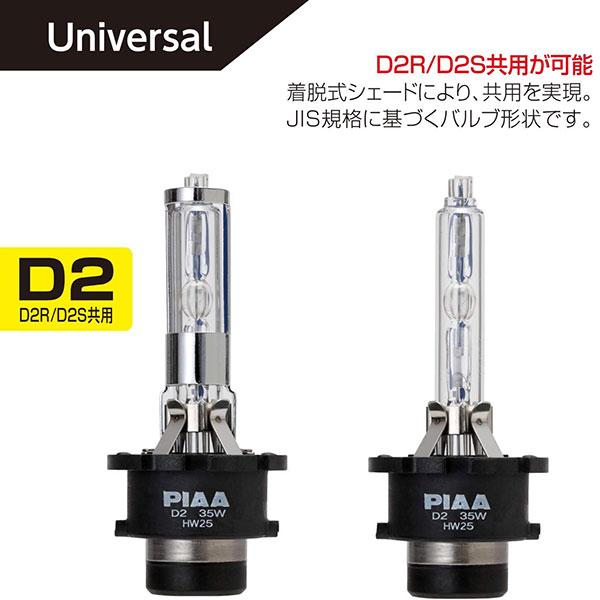 PIAA HL663 ヘッドライト ロービーム用 HIDバルブ D2S 6600K 蒼白色 2500lm アウディ A6 Avant 4B系 H10.7〜H17.5 HID仕様車 純正H7/D2S/H3_2