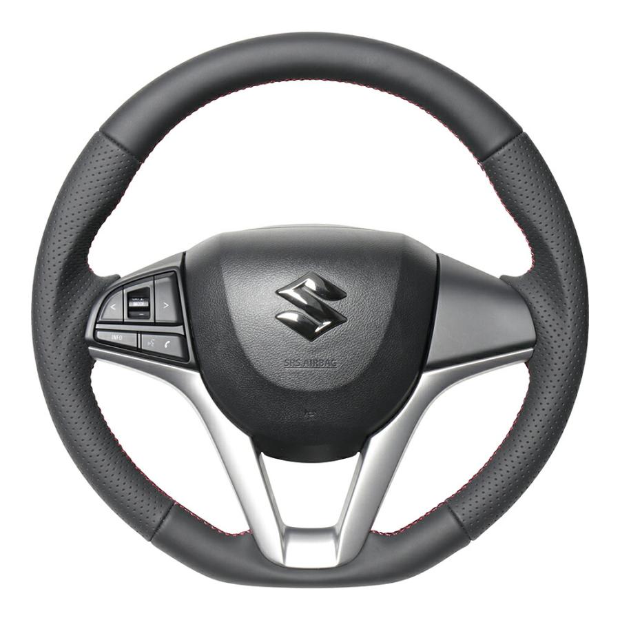 REAL（車） REAL レアル ステアリング オールレザー(レッド×ブラック 