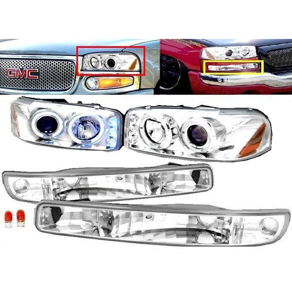 特注日本光軸 GMC ユーコン SLE SLT シエラ 1500 2500 LED イカリング ヘッドライト \u0026amp; フロント ウィンカー 左右