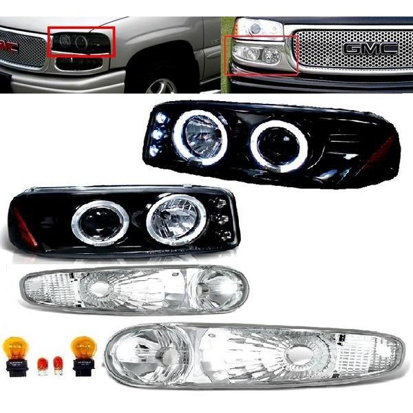 特注日本光軸 GMC ユーコン デナリ XL 1500 2500 LEDイカリング ヘッドライト \u0026 フロント ウィンカー 左右 セット