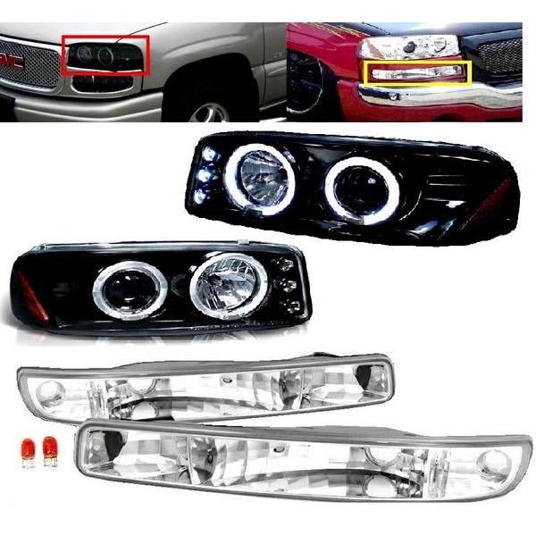 特注日本光軸 GMC ユーコン SLE SLT シエラ 1500 2500 LED イカリング ヘッドライト \u0026 ウィンカー 左右 送料無料