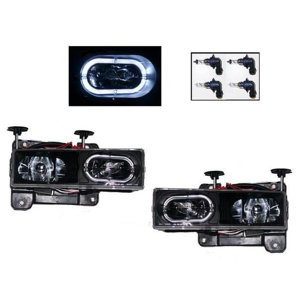 シボレー タホ サバーバン 92-99 ヘッドライト インナーブラック LED イカリング プロジェクター ランプ 左右 C2500 C3500 C1500 送料無料