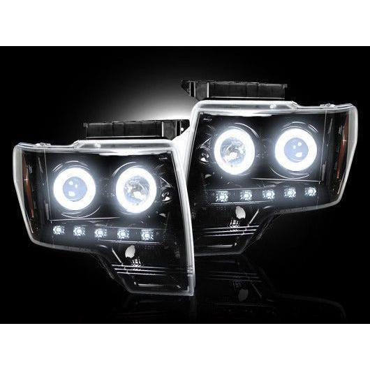 フォード F150 F-150 09y-14y 日本光軸仕様 LED イカリング プロジェクター ヘッドライト ブラックインナー 左右 ライト ランプ 送料無料_1