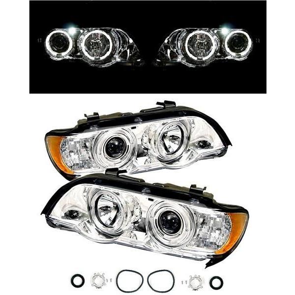 送料無料 BMW X5 E53 インナークロームメッキ 4連LEDイカリングフロントヘッドライト アンバーリフレクター 左右SET ヘッドランプ 反射板