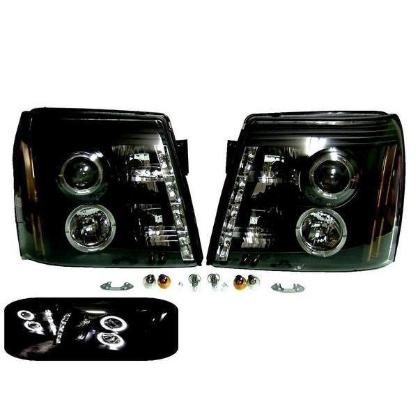 エスカレード LED プロジェクター イカリング ヘッド ライト ブラック インナー \u0026 スモーク テール ランプ 左右 送料無料の画像