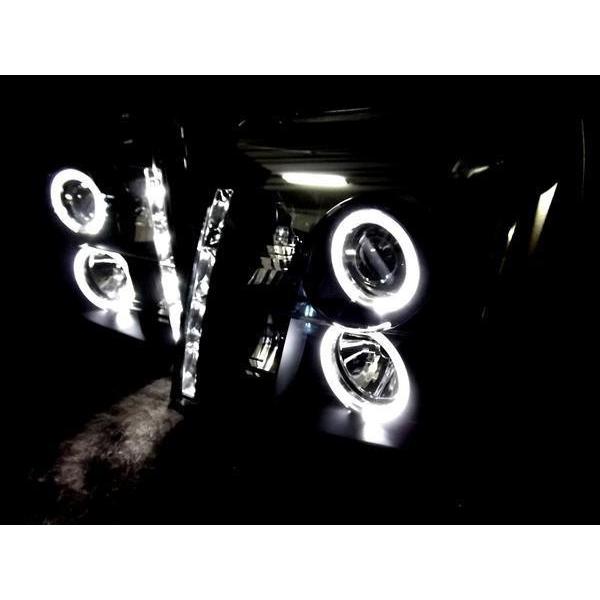 エスカレード LED プロジェクター イカリング ヘッド ライト ブラック インナー \u0026 スモーク テール ランプ 左右 送料無料の画像