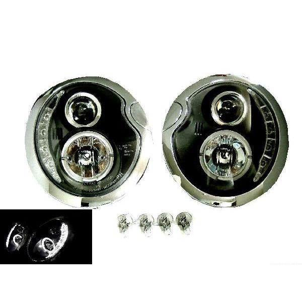 台湾製 特注日本光軸 BMW MINI ミニ クーパー インナーブラック LED プロジェクターイカリング ヘッドライト 左右SET R50 R52 R53 送料無料