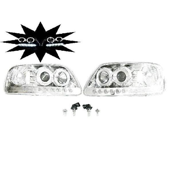 フォード エクスペディション F-150 F150 クロームメッキ LED イカリング プロジェクター ヘッドライト 左右 フロント ランプ 送料無料