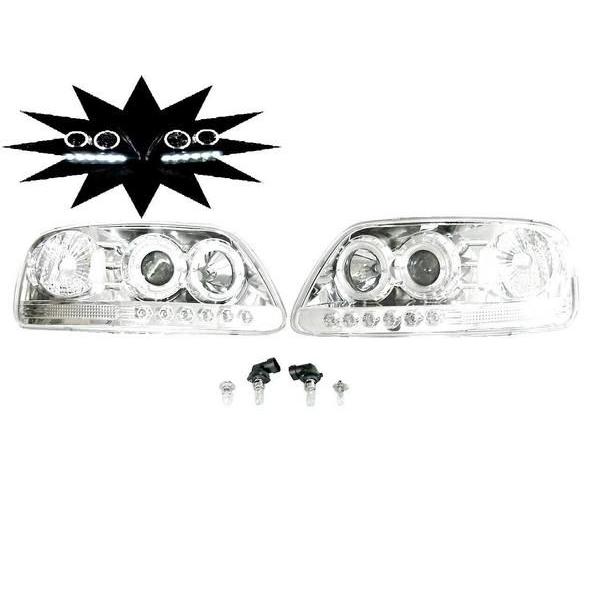 フォード エクスペディション F-150 F150 クロームメッキ LED イカリング プロジェクター ヘッドライト 左右 ヘッドランプ 送料無料