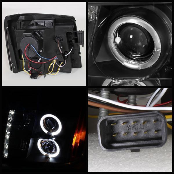 キャデラック エスカレード インナーブラック プロジェクター LED イカリング ヘッドライト 日本光軸仕様 黒 純正 ハロゲン車用_2