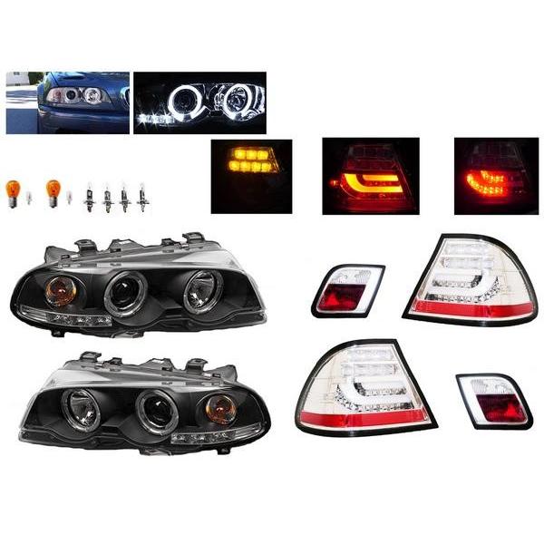 BMW E46 クーペ 前期 中期 LED インナーブラック イカリング ヘッドライト クロームメッキ \u0026 テールランプ セット 送料無料