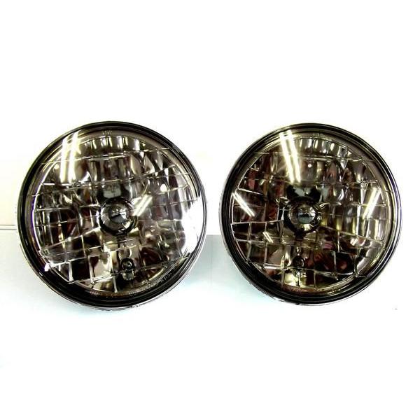 汎用 丸灯 7インチ クリスタル スモーク ガラスレンズ ヘッドライト