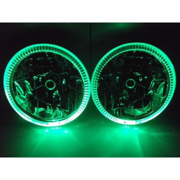 丸型7インチ 緑 イカリング ガラスレンズ ヘッドライト 左右 送料無料