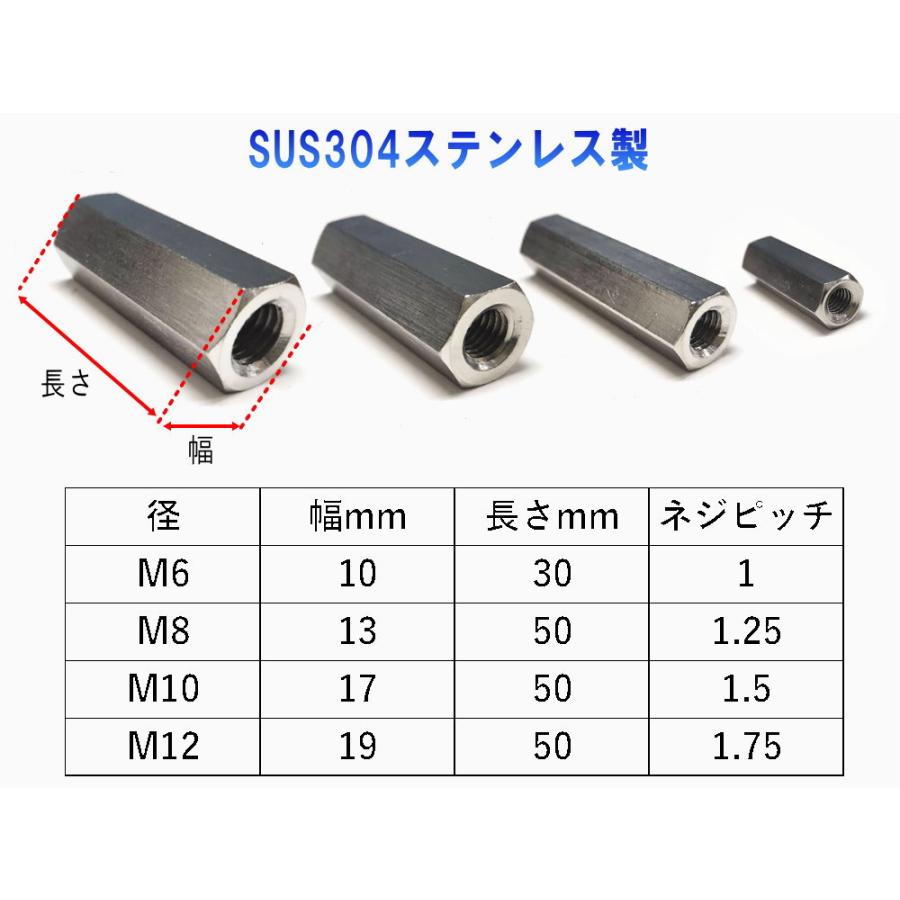 高ナット M6 M8 M10 M12 30mm 50mm SUS304 ステンレス 長ナット 六角 カップリングナット｜auto-parts-osaka｜02