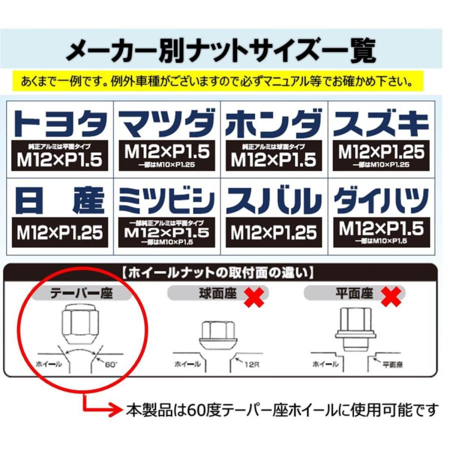 【汎用/ロック付】ホイールナット 19HEX M12ｘP1.25 メッキ 20個入 60°テーパー座 袋ナット ロックナットセット｜autobacs｜04