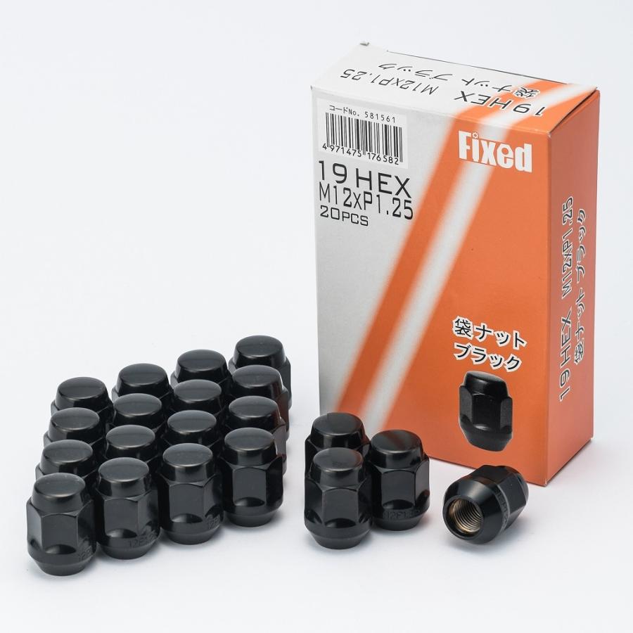 汎用】ホイールナット 19HEX M12xP1.25 ブラック 20個入 60°テーパー