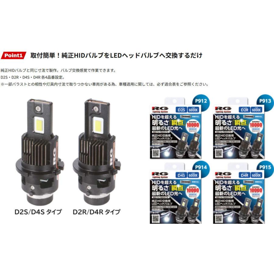 RG LEDヘッドバルブ 　6000K RGH-P912 D2S HID→LED RACING GEAR RG レーシングギア RGH-P912 (D2S／6000K）純正HID