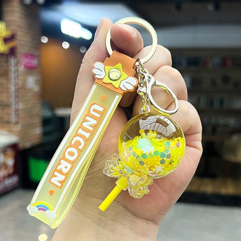 3色 リキッド ロリポップ アクリル キーホルダー ユニコーン 球体 キー