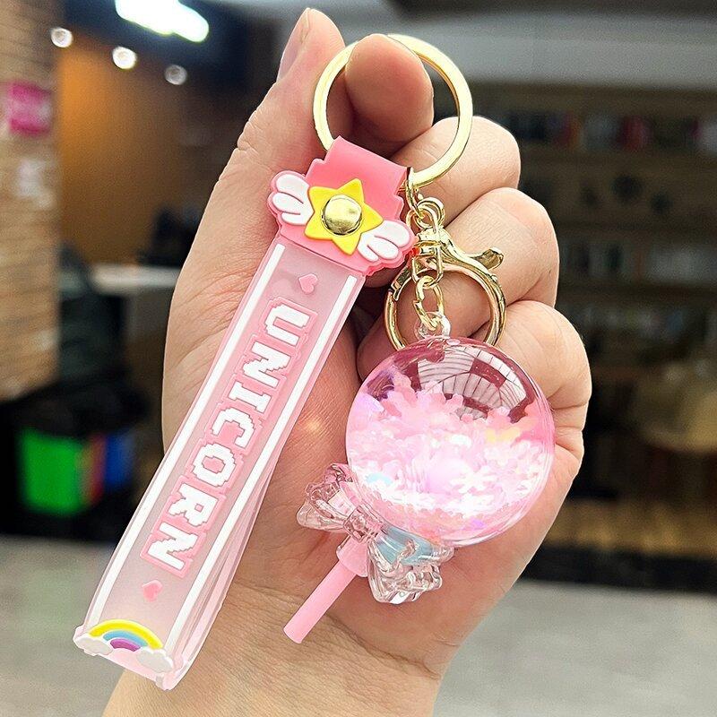 3色 リキッド ロリポップ アクリル キーホルダー ユニコーン 球体 キー