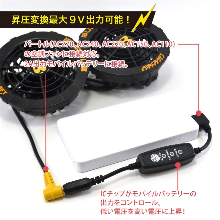 WHITENUTS バートル対応 AC270 AC240 AC220 AC150 USB昇圧 ケーブル L