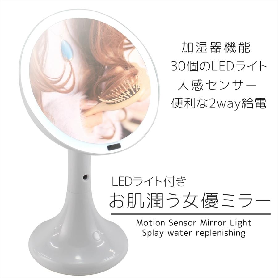 LEDライト付き 卓上ミラー 加湿器機能付き スタンドミラー 電池 USB