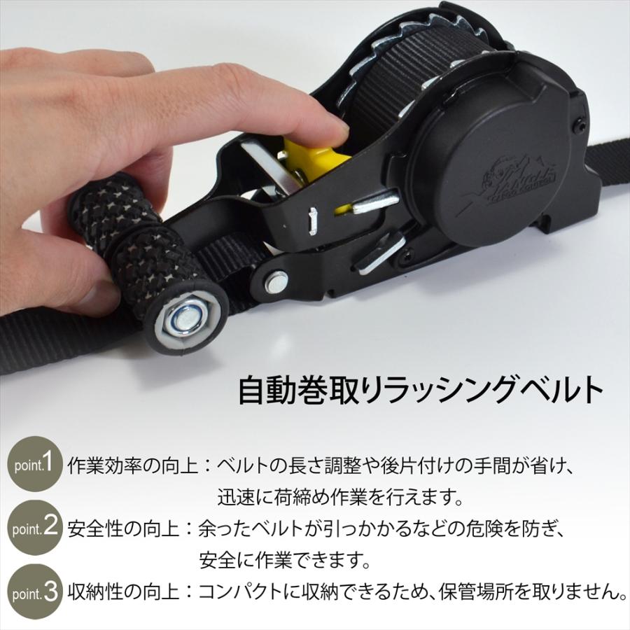 自動巻取り機能 ラッシングベルト 2組セット ラチェット 荷物締め