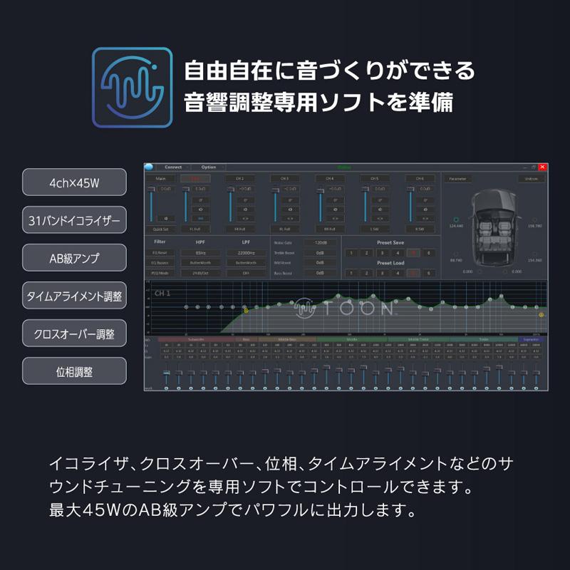 ビートソニック 日産 エクストレイル T33 R4/7 〜 ディーラーオプションナビ 4スピーカー 用 DSP機能付きアンプ TOON X DSP-N1｜autoitem｜03