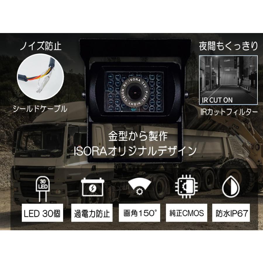 バックカメラ (CMOS-B) トラック用 赤外線暗視機能 夜間対応 広角 視野角150° 防水IP67 CMOSセンサー 延長20ｍケーブル付属 後付け 車載 12V 24V ISORA製｜automaxizumi｜02