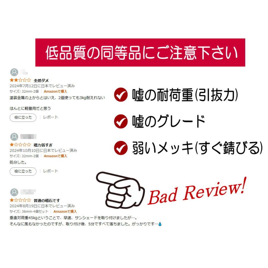 超強力 マグネットフック 耐荷重 65kg ネオジム磁石 N35 強力 磁石