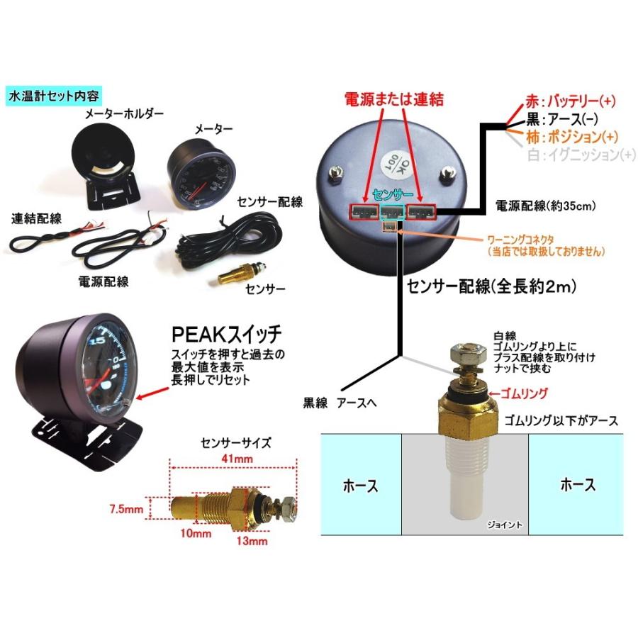 水温計 60mm ピーク機能 ミュート機能付き ホワイト アンバー LED 2色