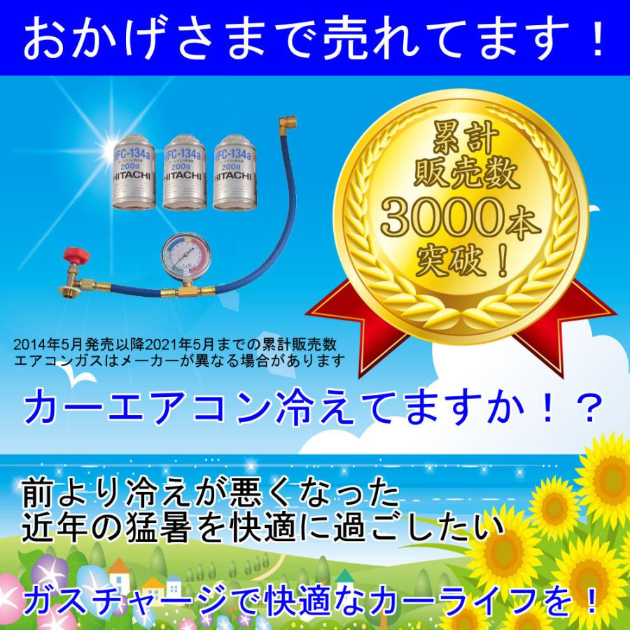 カーエアコンガス エアコン ガス チャージ ホース 車 エアコンガス カーエアコン ガスチャージ R134a 3本 ロング メーター付き