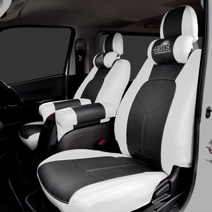 ３０プリウスシートカバーHELIOSレザーホワイト×ブラック高品質レザー