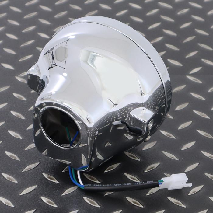 バイク 汎用 ハロゲン H4 ヘッドライト メッキ 155mm マルチ