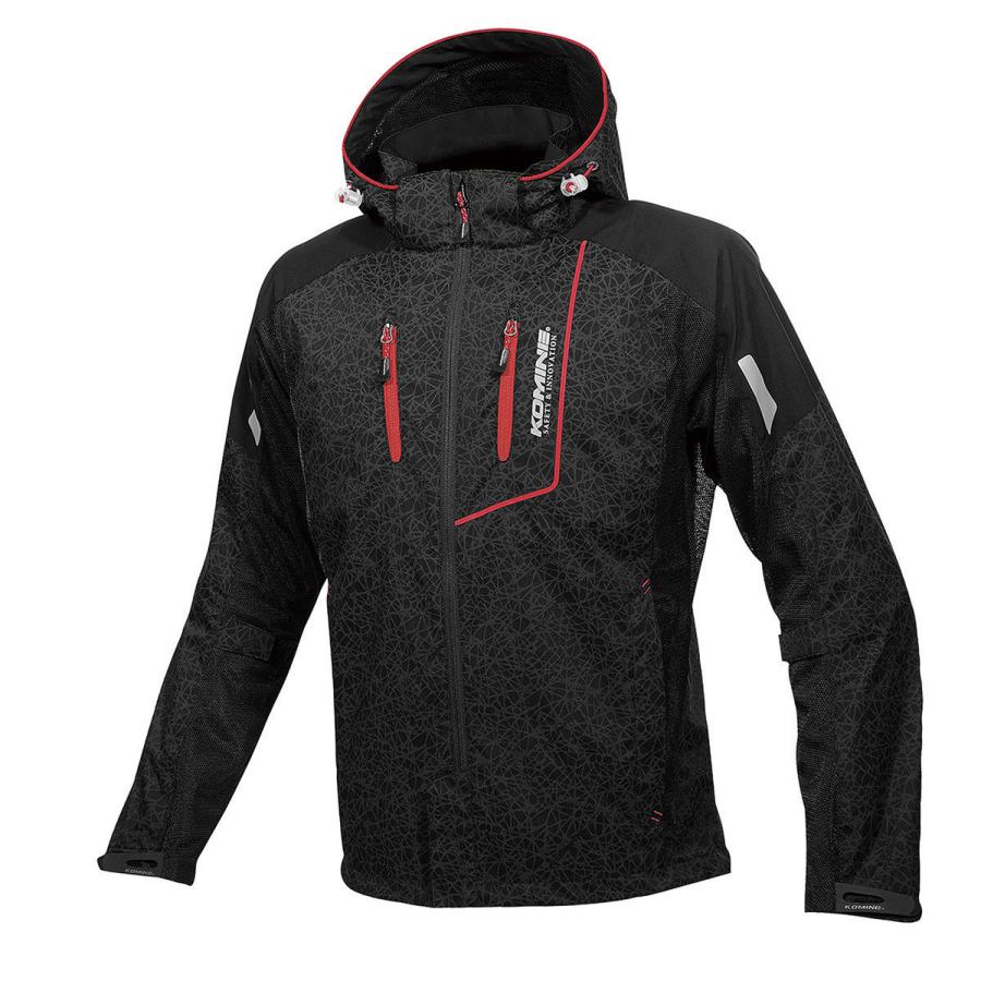 コミネ (KOMINE) JK-1121 プロテクトハーフメッシュパーカ-ゲンリ HR HR Black/Red XLサイズ 【送料無料】