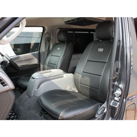 送料無料 ハイエース 200系 1-4型 S-GL 標準ボディ シートカバー ブラックレザーフロントのみ ステッチ/ロゴカラー ブルー