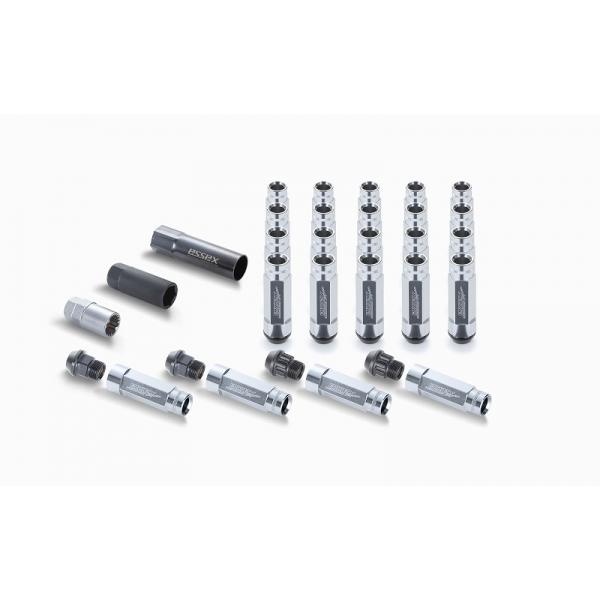 送料無料 (M12×P1.25) 2ピースシェルナット ロング/ローレット アダプターポーチ付 5穴用(20本入り) シルバー