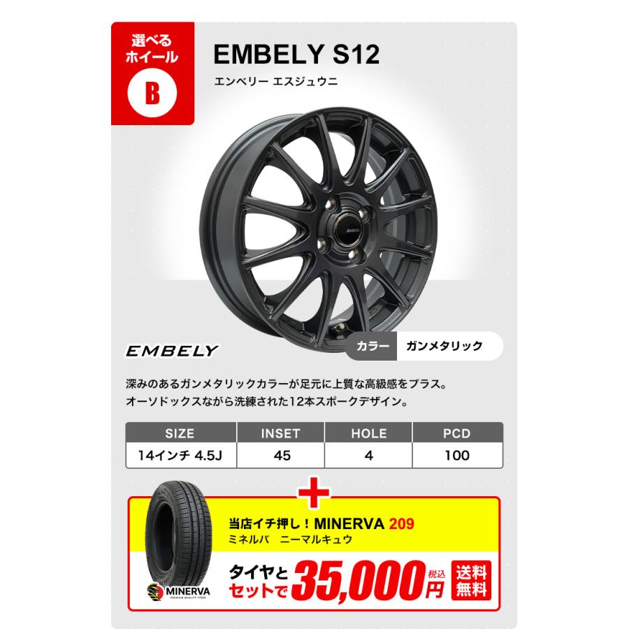 MINERVA 155/65R14 ホイールが選べる 軽自動車用サマータイヤ