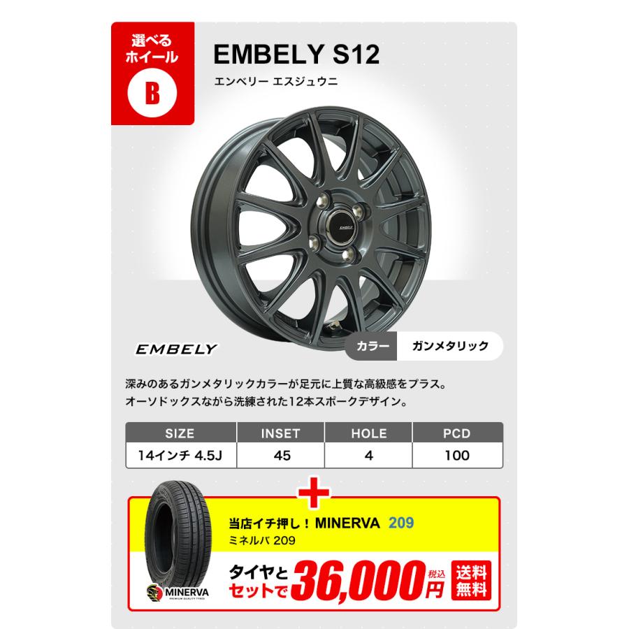 MINERVA（ミネルバ） 155/65R14 ホイールが選べる 軽自動車用サマー