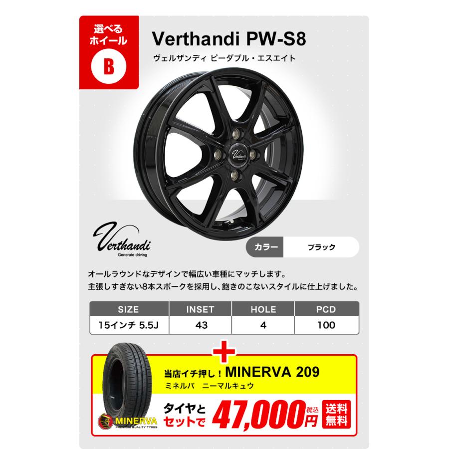 MINERVA 175/65R15 ホイールが選べる タイヤホイールセット MINERVA 175/65R15 ホイールが選べる タイヤホイールセット