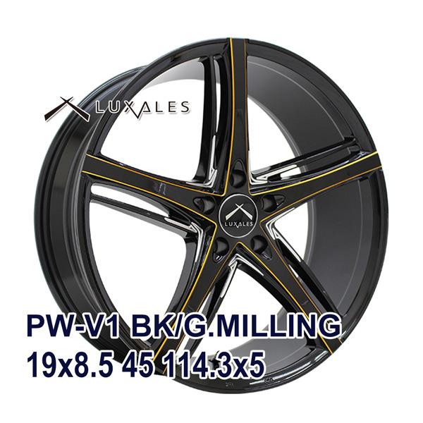 送料込み⑤未使用2本LUXALES PW-V1 19x8.5 4枚セット】 LUXALES PW-V1 19x8.5 +45 114.3x5 BK/G.MILLING