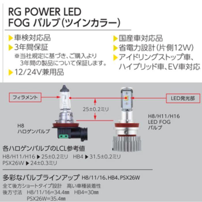 【新品・未使用】RG POWER LED FOG BULB RGH-P551 RGH-P551 LEDフォグバルブ ツインカラー H8/H11/H16 RG レーシングギア