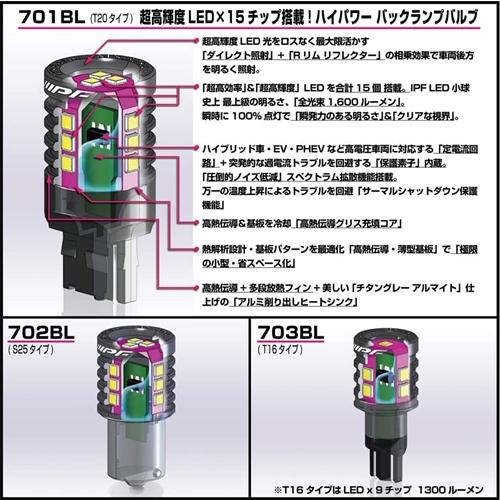IPF バックランプ LED T20 バルブ 6500K 1600ルーメン 1個入 最新ハイ