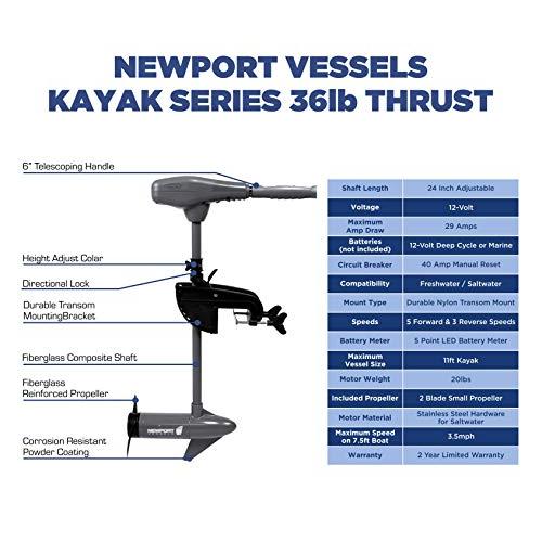 製品の割引セール Newport Vessels カヤックシリーズ 36ポンド スラストトランサムマウント 海水 電気トローリングモーター LEDバッテリーインジケーター付き (24インチシャ